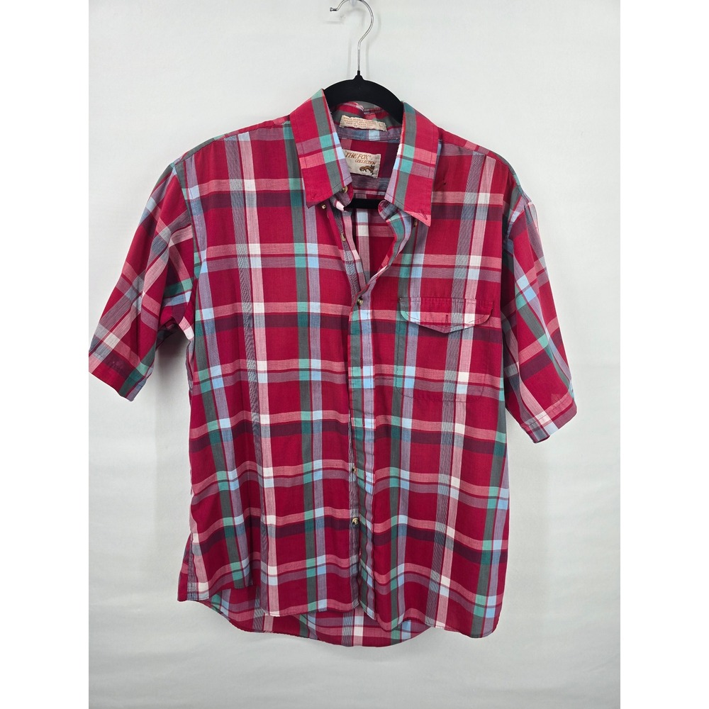 The Fox Collection Mens Vintage Plaid Short Sleeve Button Down Shirt Red‎ Teal L